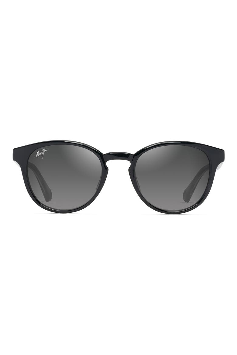 Hiehie 50mm Gradient PolarizedPlus2® Small Round Sunglasses, Main, color, SHINY BLACK W/TRANS LIGHT GREY