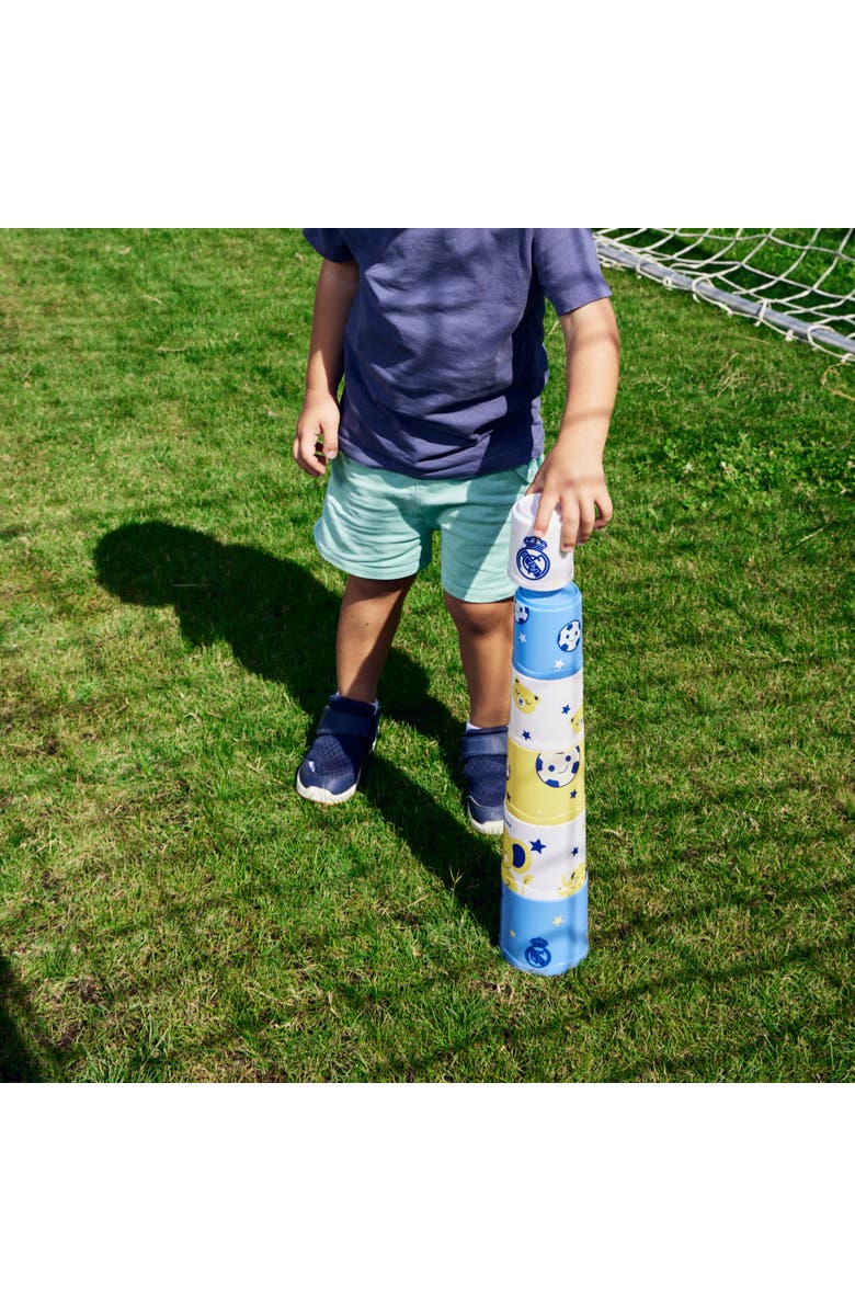 Miniland Real Madrid Soccer Themed Sorting & Stacking Cups Baby Toy, Alternate, color, Blue Multi