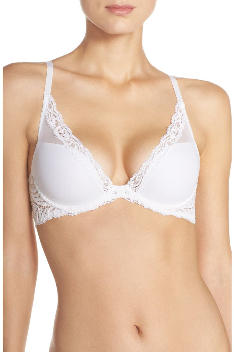 Feathers Plunge T-Shirt Basics Bra, Main, color, WHITE