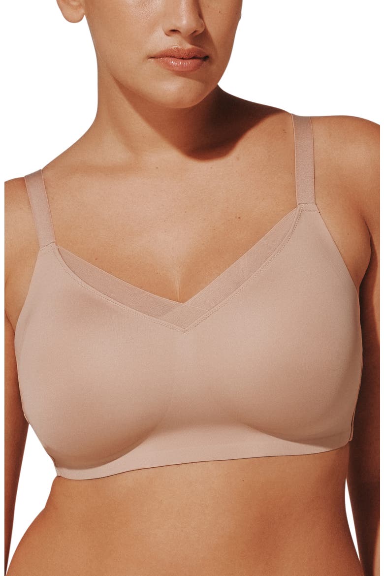 24/7® Classic Wireless Crossover Minimizer Bra, Main, color, TAUPE