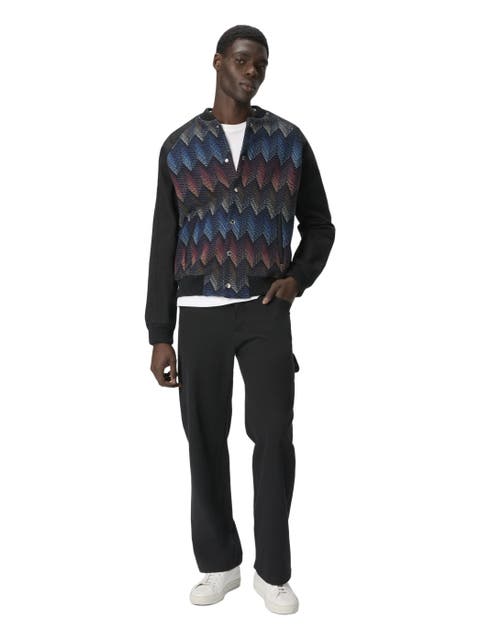 Cotton-blend Bomber Jacket With Zigzag Knit Insert