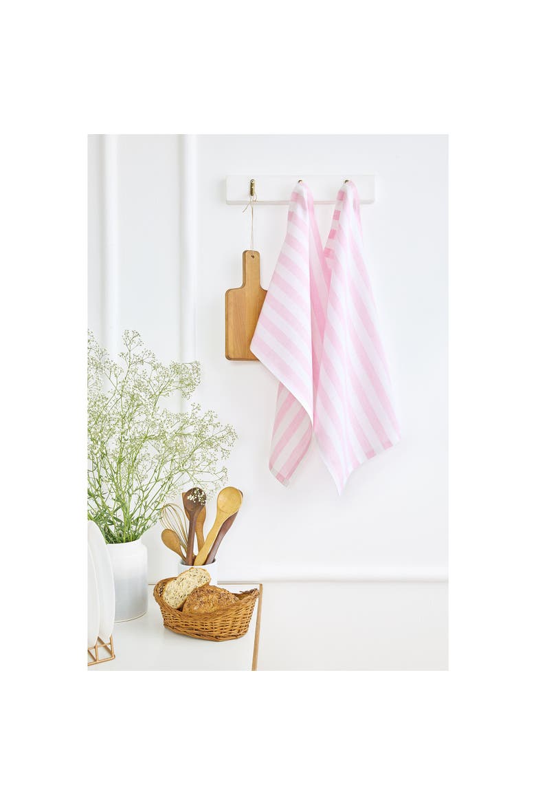 Linen Kitchen Towels Set of 2, 17 x 26" - Sorrento Stripe, Alternate, color, Pink and White