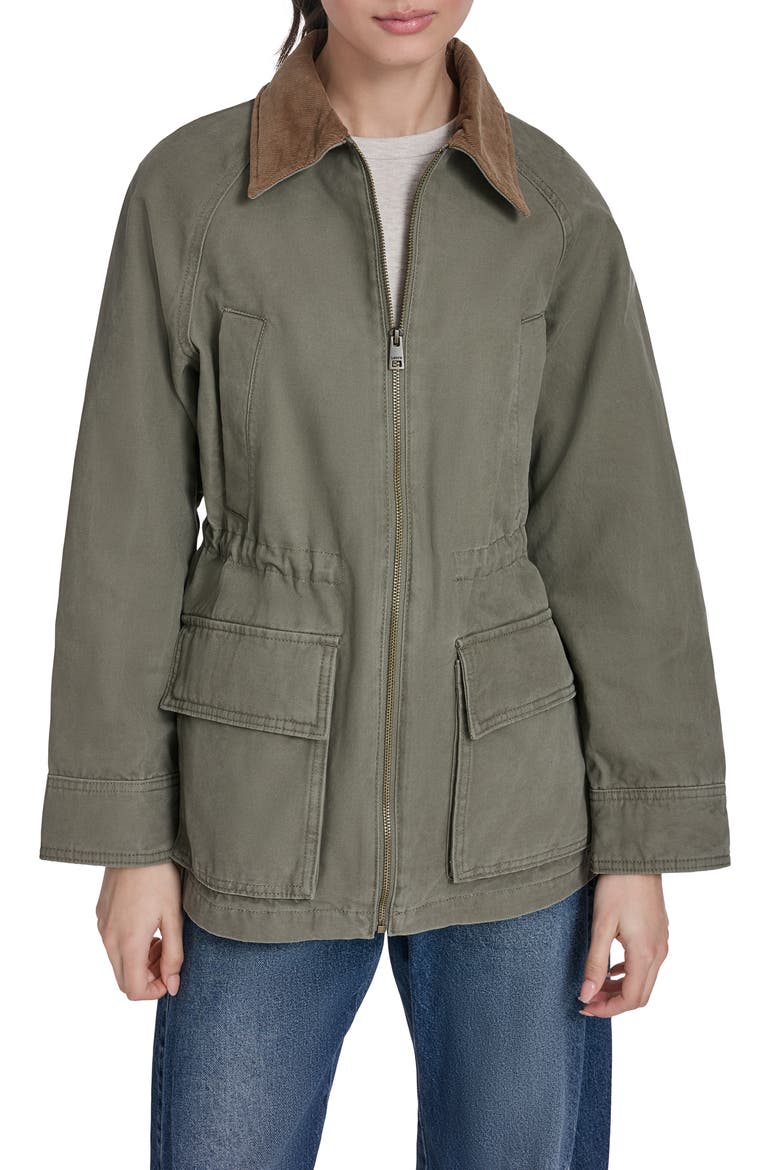 Cinched Barn Jacket, Main, color, OLIVE NIGHT