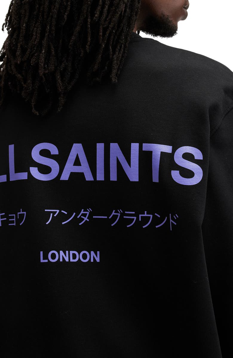 AllSaints Underground Logo Organic Cotton Graphic Sweatshirt, Alternate, color, Jet Black/ Purple