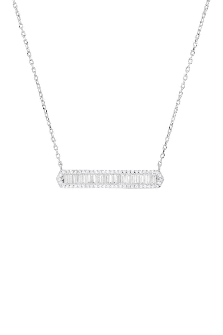 Sterling Silver CZ Bar Pendant Necklace, Main, color, SILVER