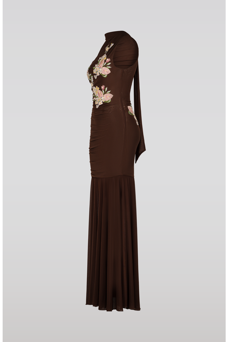 Embroidered Mesh Dress, Alternate, color, Brown