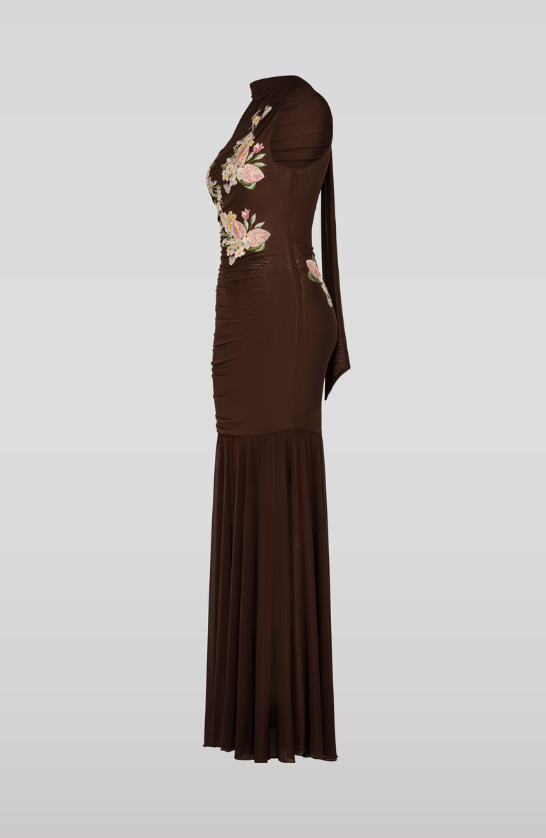 SAEMDI Embroidered Mesh Dress, Alternate, color, Brown
