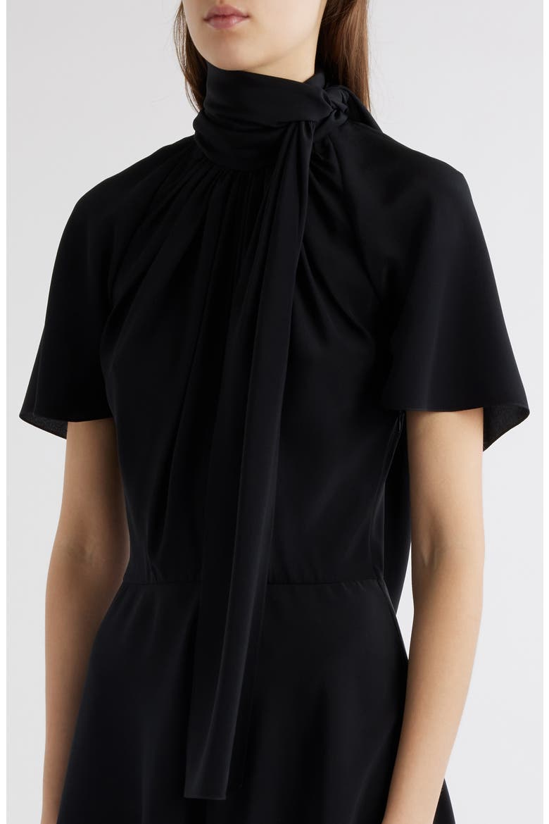 Knot Collar Silk Dress, Alternate, color, BLACK
