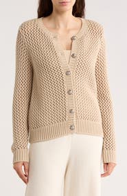 DKNY Jeans Open Stitch Cotton Blend Cardigan