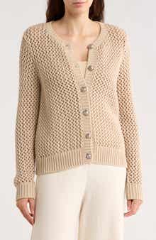 DKNY Jeans Open Stitch Cotton Blend Cardigan