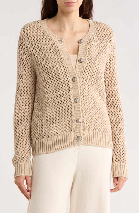 DKNY Jeans Open Stitch Cotton Blend Cardigan