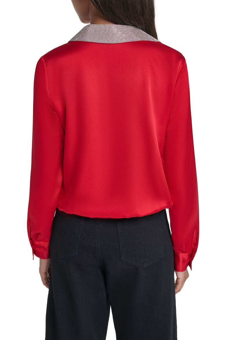 Crystal Collar Satin Surplice Shirt, Alternate, color, ADMIRAL RED