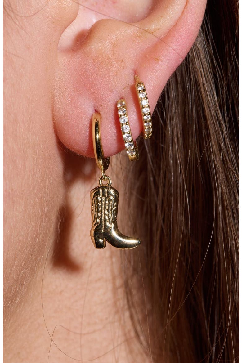 Cowgirl Boot Huggies Earrings, Alternate, color, Gold