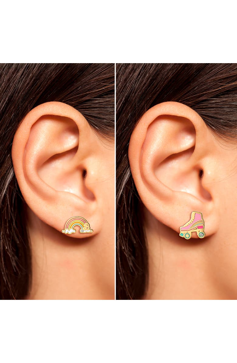 Barbie 18k Gold Flash-Plated Skates and Rainbow Stud Earrings, 2-Pack, Alternate, color, Multi