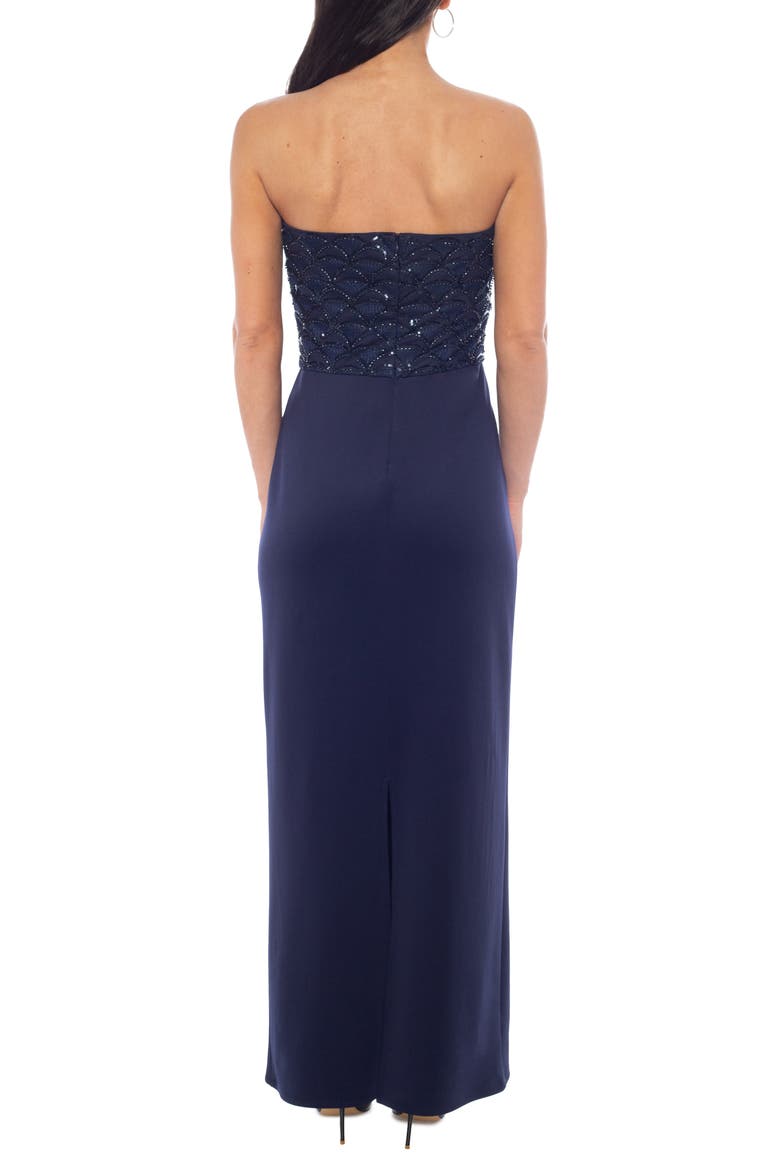 Strapless Scallop Bead Mesh Gown, Alternate, color, NAVY