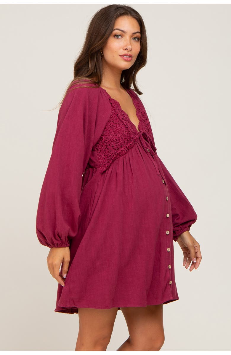 PinkBlush Crochet Lace Button Front Dress, Alternate, color, Burgundy