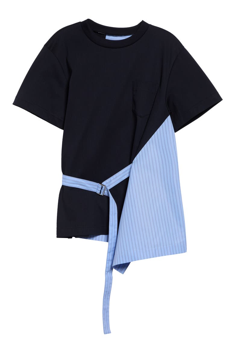 Poplin Mixed Media T-Shirt, Main, color, LIGHT BLUE STRIPE/ NAVY