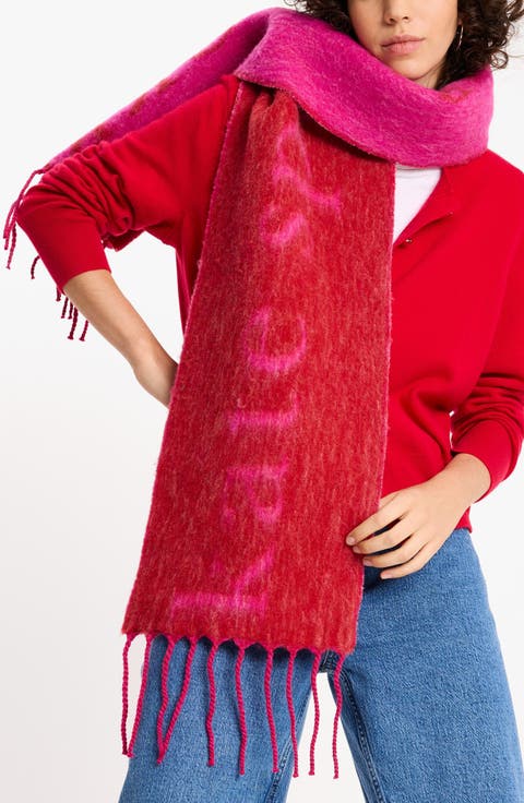 logo wool blend fringe scarf