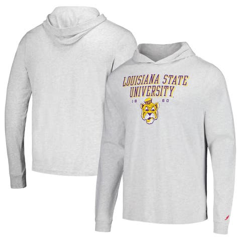 Men's League Collegiate Wear Ash LSU Tigers Team Stack Tumble Long Sleeve Hooded T-Shirt