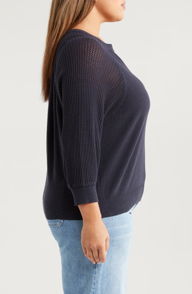 Wit & Wisdom Mixed Stitch Split Neck Sweater, Alternate, color, Navy
