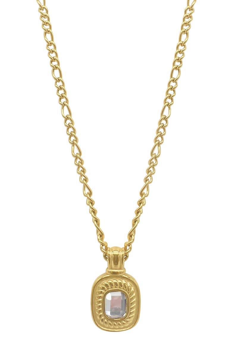 Adornia Cubic Zirconia Pendant & Water Resistant Figaro Chain Necklace, Main, color, Gold