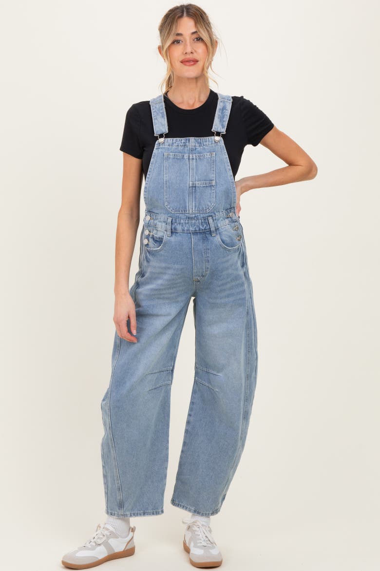 Blue Barrel Leg Denim Overalls, Alternate, color, Light Blue