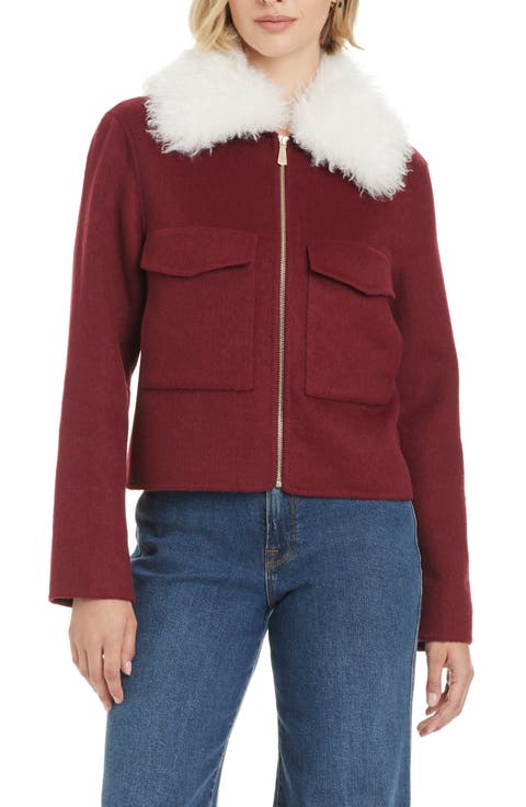 Wool Blend Jacket with Removable Faux Shearling Collar