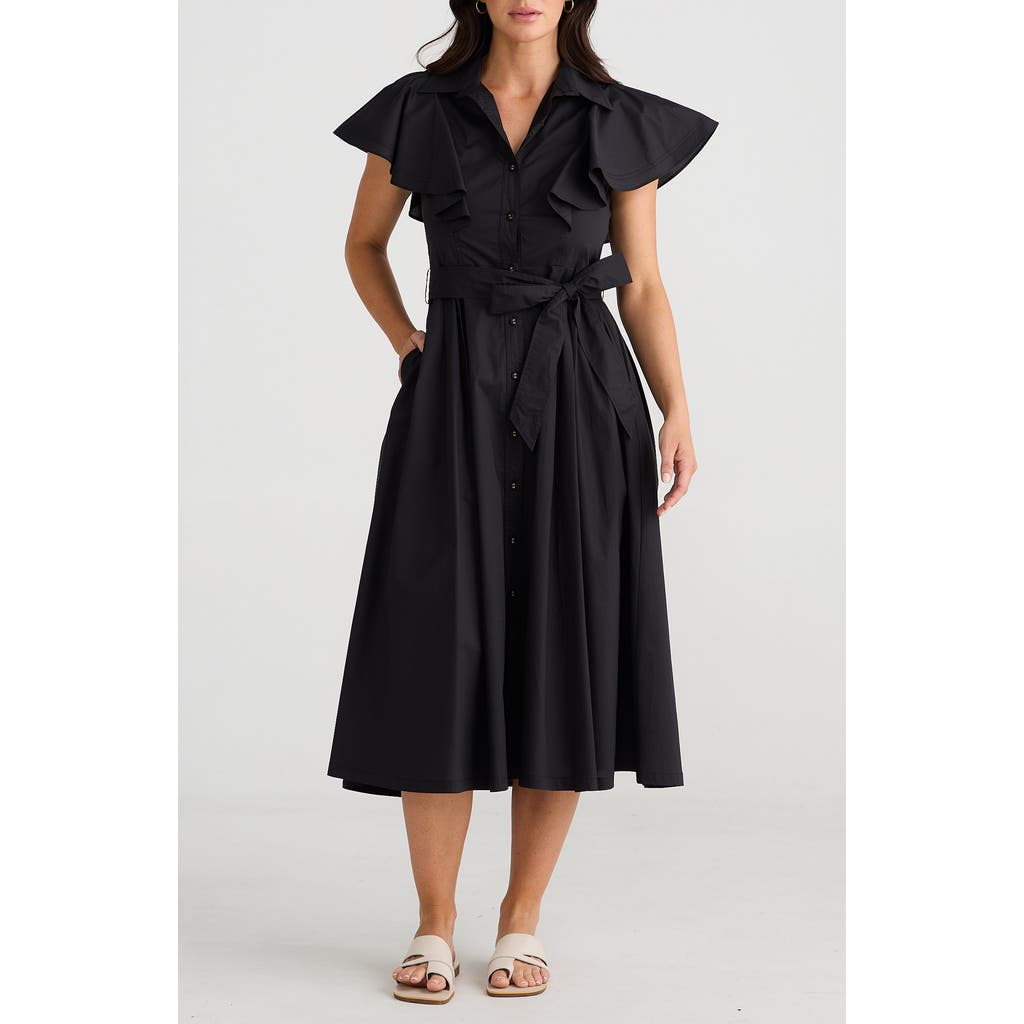 BRAVE + TRUE BRAVE+TRUE MARIGOLD RUFFLE SLEEVE COTTON MIDI SHIRTDRESS
