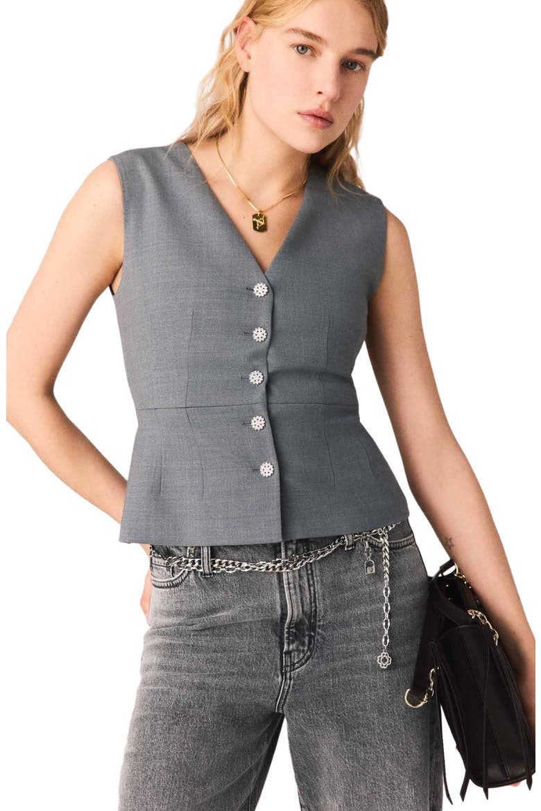 Jewel-button tailored jacket, Main, color, Grey