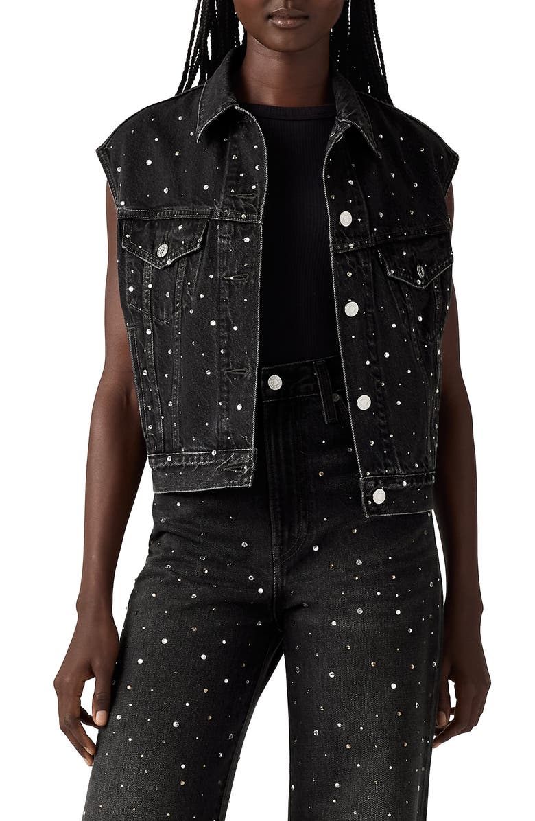 Levi's '90s Embellished Shrunken Denim Vest, Main, color, Dazzle Me Smoke Vest