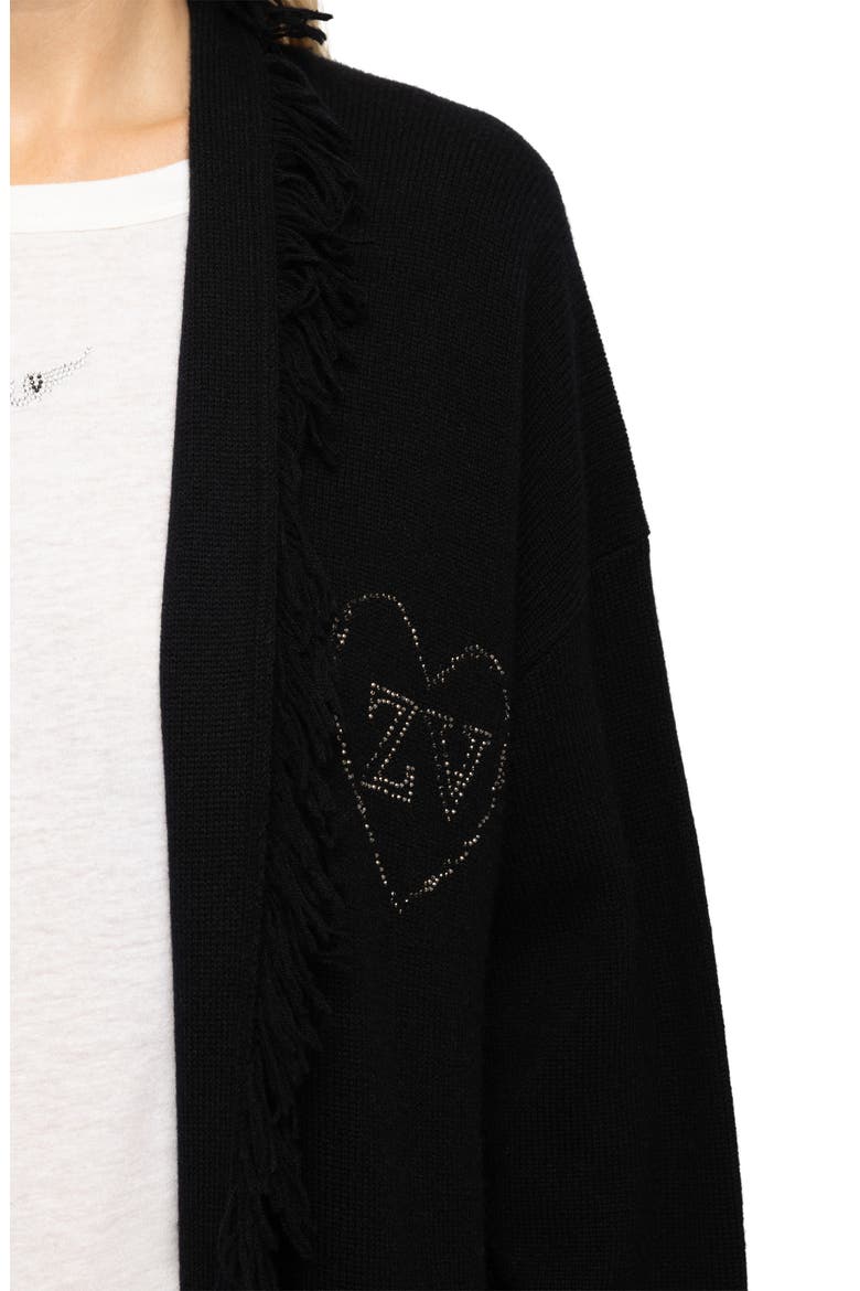 Cami Rhinestone Fringe Trim Longline Wool & Cashmere Sweater, Alternate, color, BLACK