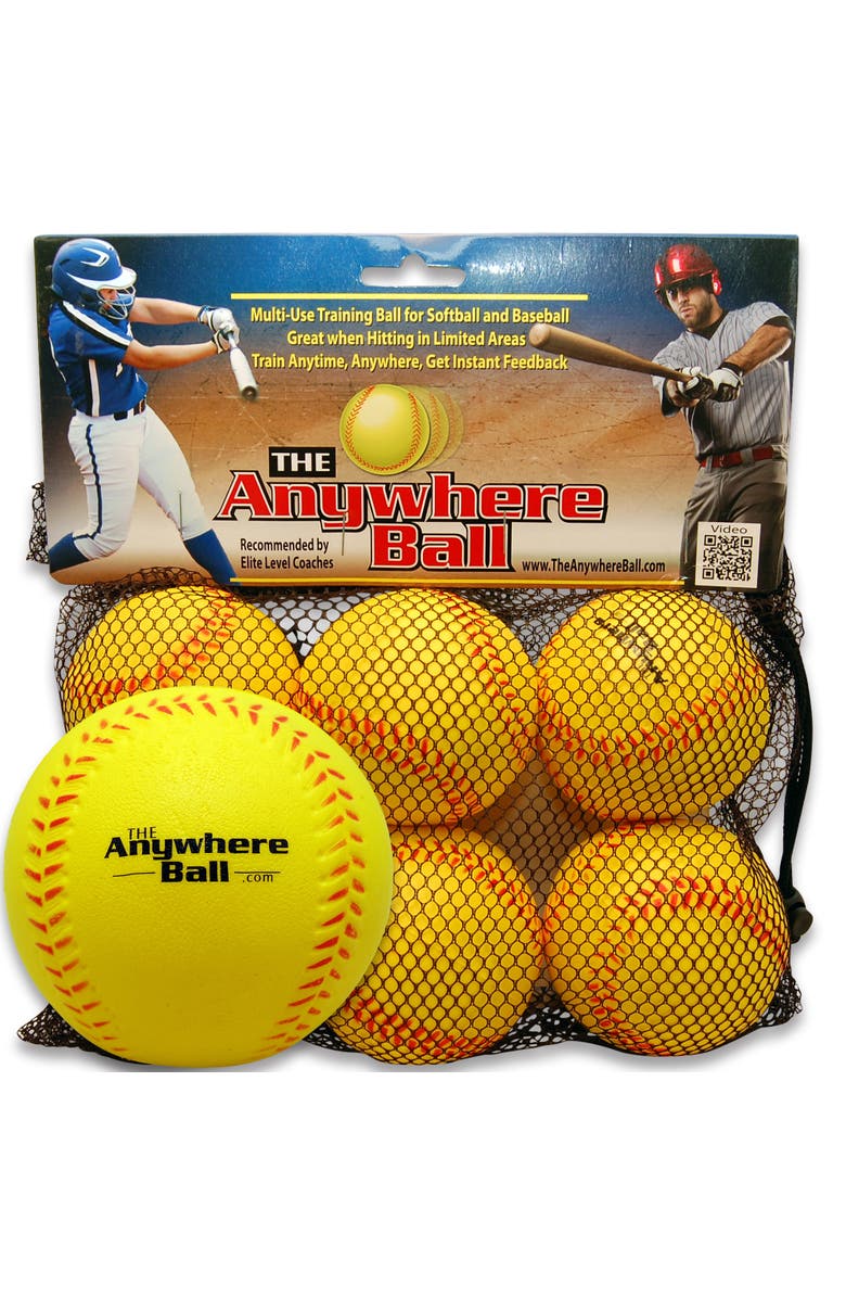 Anywhere Sports The Anywhere Ball 6 Pack 3" Yellow Squishy Foam Balls, Main, color, Multicolored