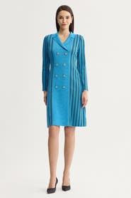 Ming Wang A-Line Faux Double Breasted Knit Dress
