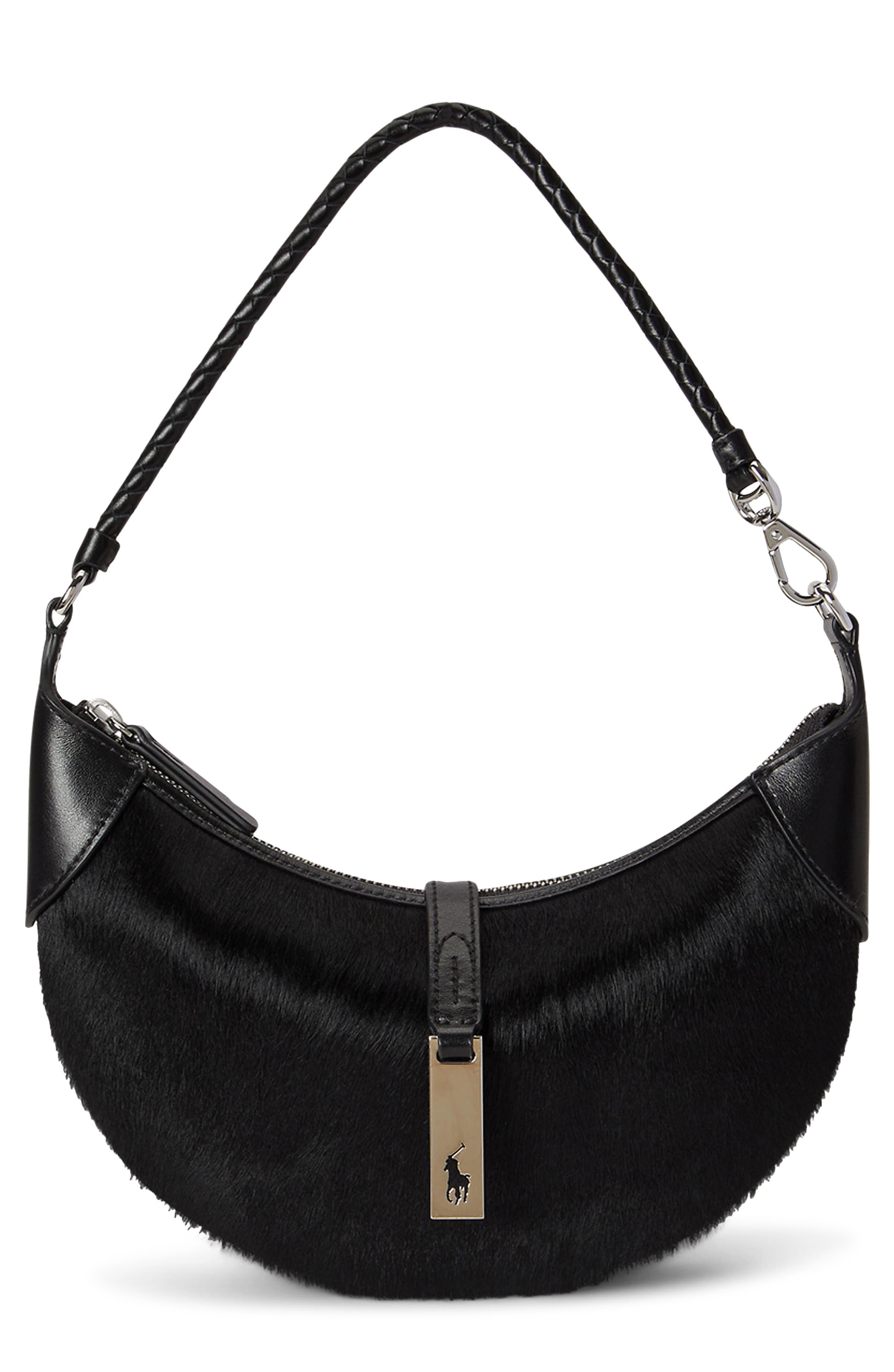 ID Mini Genuine Calf Hair Shoulder Bag, Main, color, BLACK