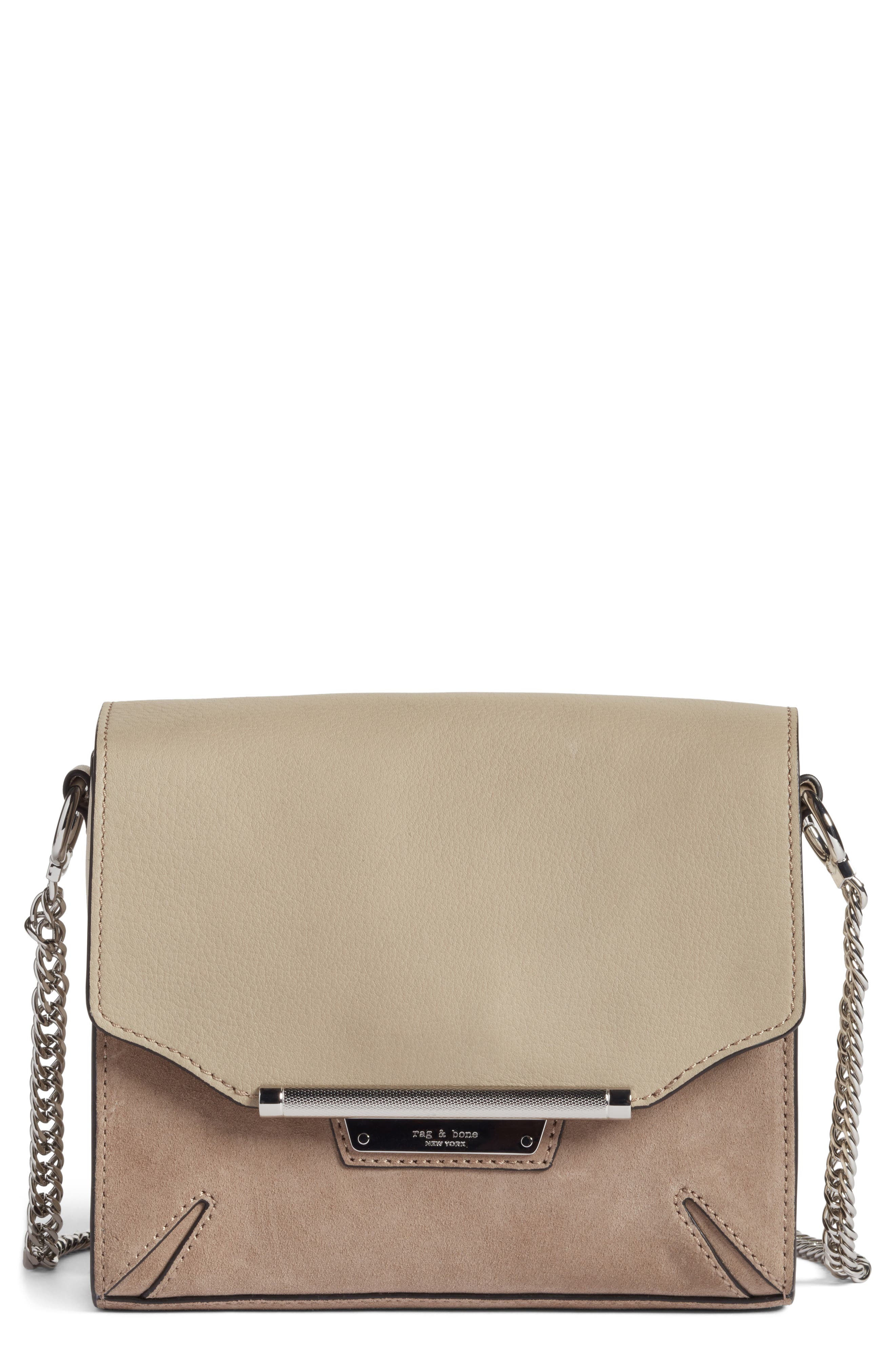 rag & bone Moto Leather & Suede Crossbody Bag, Main, color, Warm Grey