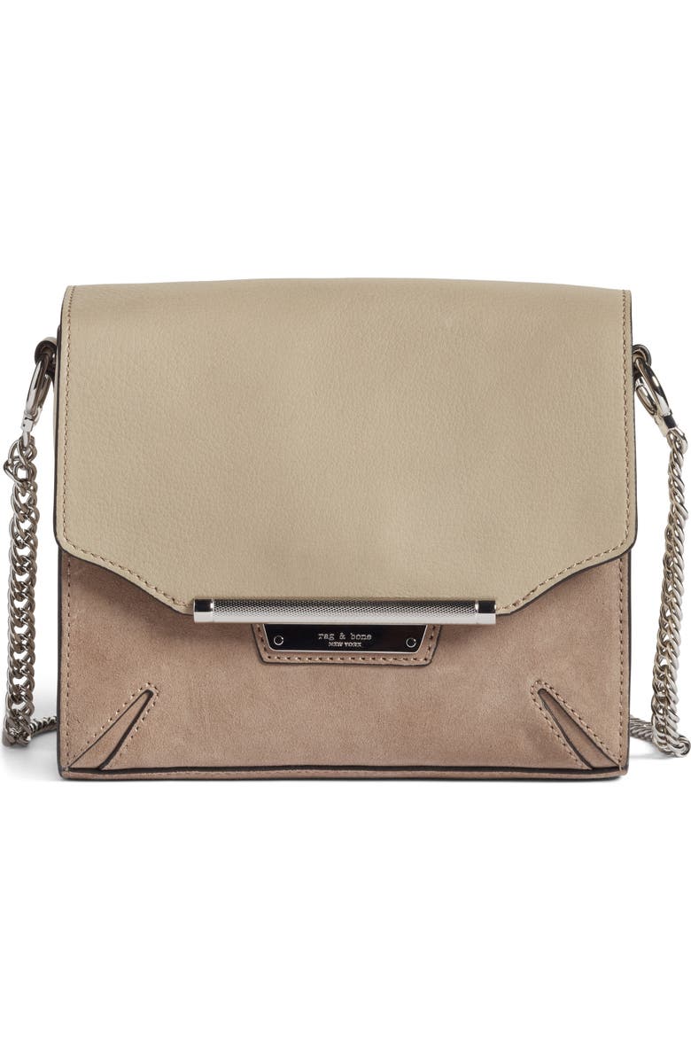 rag & bone Moto Leather & Suede Crossbody Bag, Main, color, Warm Grey