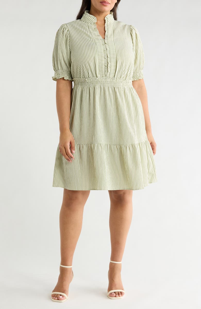 London Times Puff Sleeve Tiered Dress, Main, color, Cream/ Olive