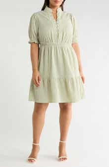 London Times Puff Sleeve Tiered Dress
