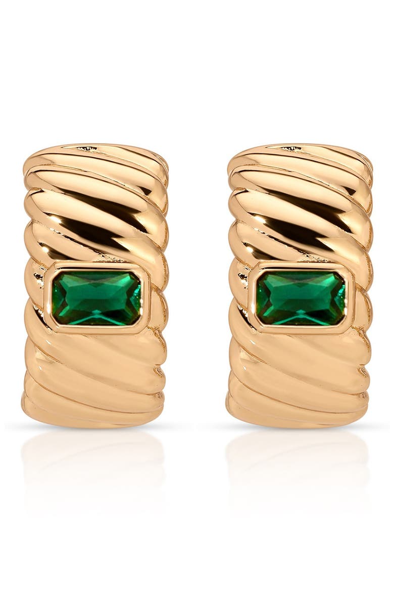 Textured Half Hoop Earrings, Main, color, GREEN