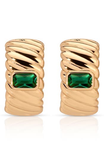 Ettika Baguette Crystal Hoop Earrings In Gold