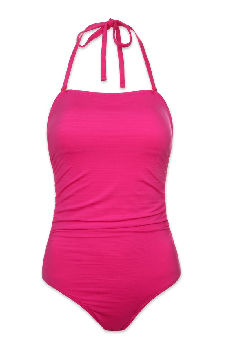 HELEN JON Classic Bandeau One-Piece, Alternate, color, Textured Lotus Pink