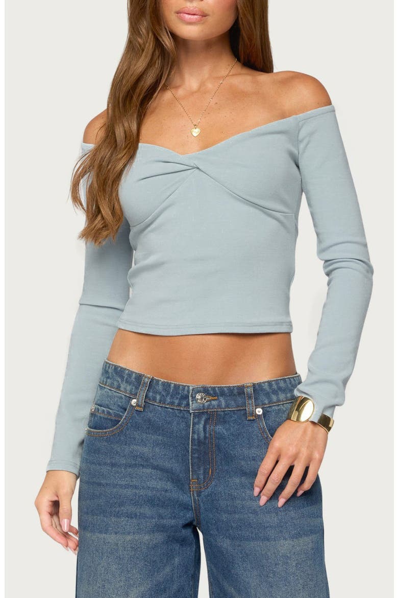 Asli Off-the-Shoulder Twisted Knit Top, Main, color, LIGHT-BLUE
