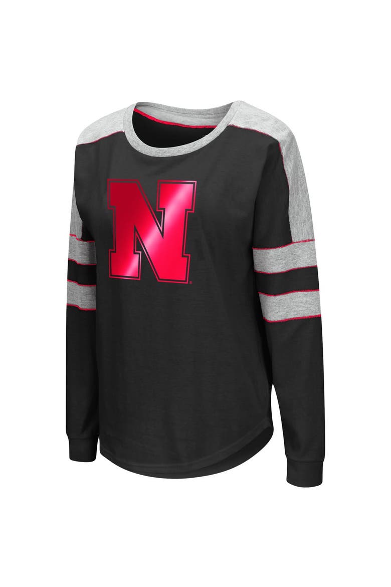 Women's Colosseum Black Nebraska Huskers Trey Dolman Long Sleeve T-Shirt, Alternate, color, Black