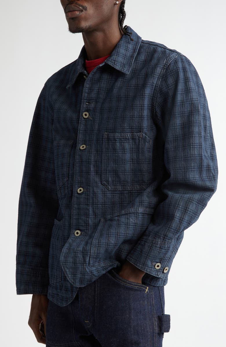 Double RL Check Jacquard Japanese Denim Engineer Coat, Alternate, color,