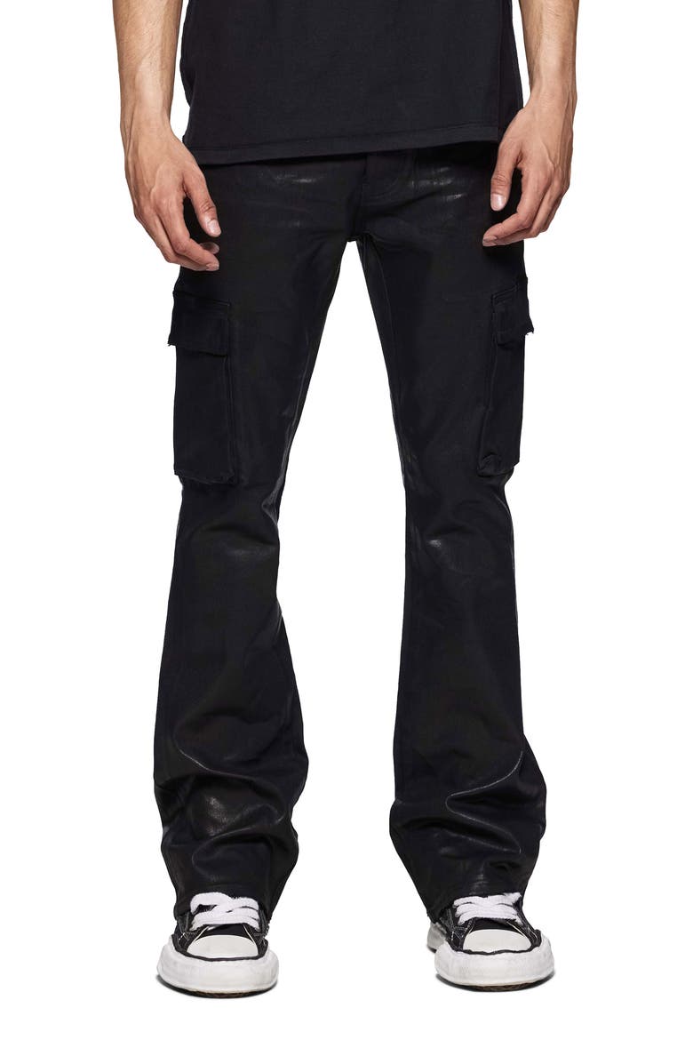 Coated Cargo Flare Jeans, Main, color, BLACK