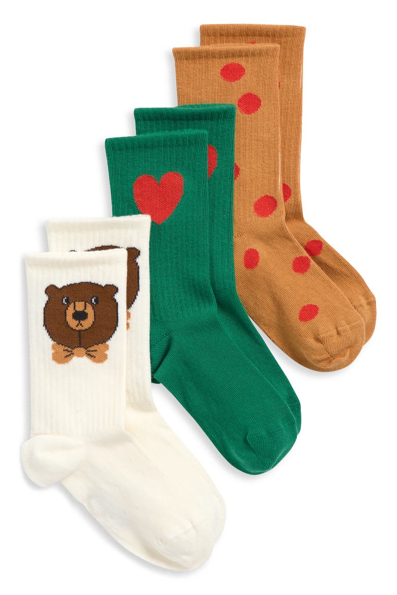 Kids' Assorted 3-Pack Stretch Cotton Blend Crew Socks, Main, color, GREEN MULTI