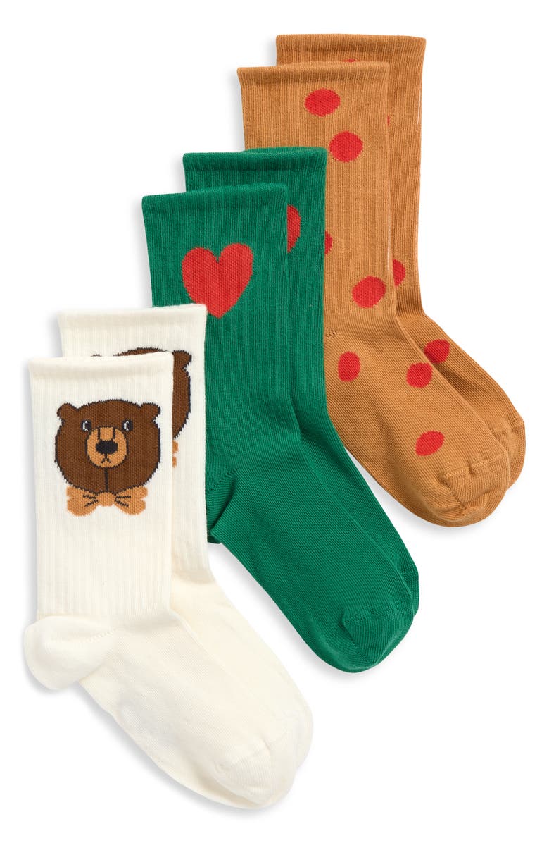 Mini Rodini Kids' Assorted 3-Pack Stretch Cotton Blend Crew Socks, Main, color, Green Multi