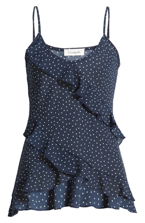 Loveappella Polka Dot Ruffle Crepe Camisole