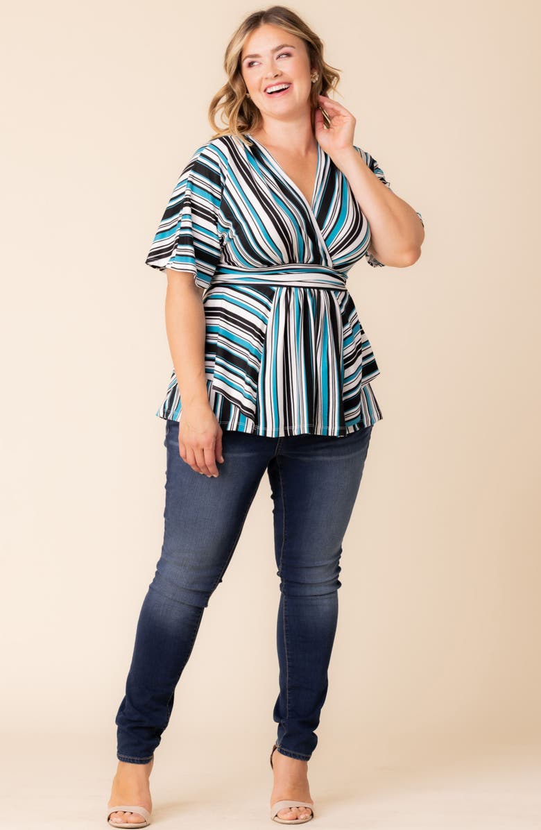 Kiyonna Boulevard Stripe Knit Top, Alternate, color, Teal Stripes