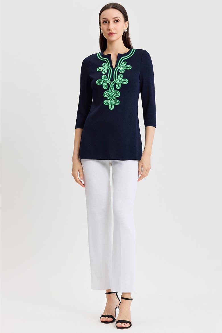 Classic Soutache Soft Knit Tunic, Main, color, Indigo/Kelly Green/Ivory